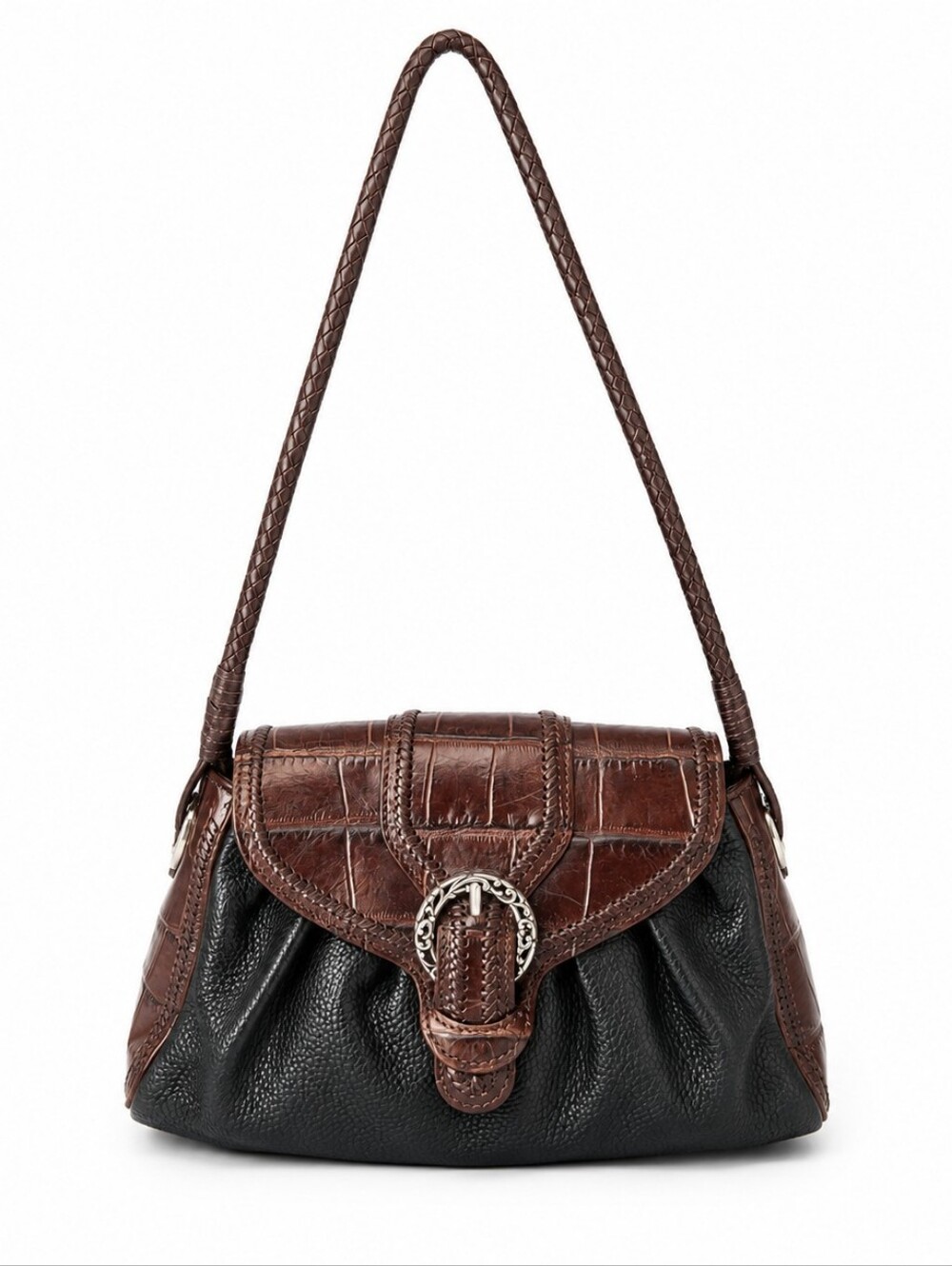 Brighton Vintage Leather Croc Embossed Shoulder Bag